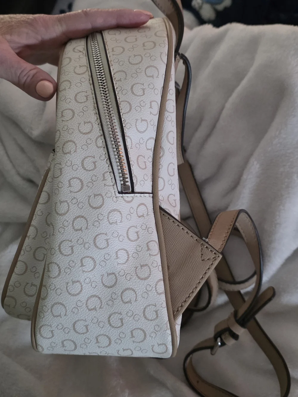 GUESS Mini Backpack in Cream and Beige